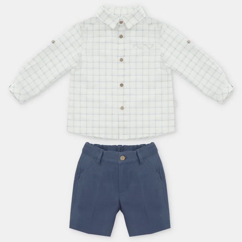 MARTIN ARANDA - Sets Camisa manga larga de cuadros + Bermuda de Lino para Bebé niño en Algodón MARTIN ARANDA