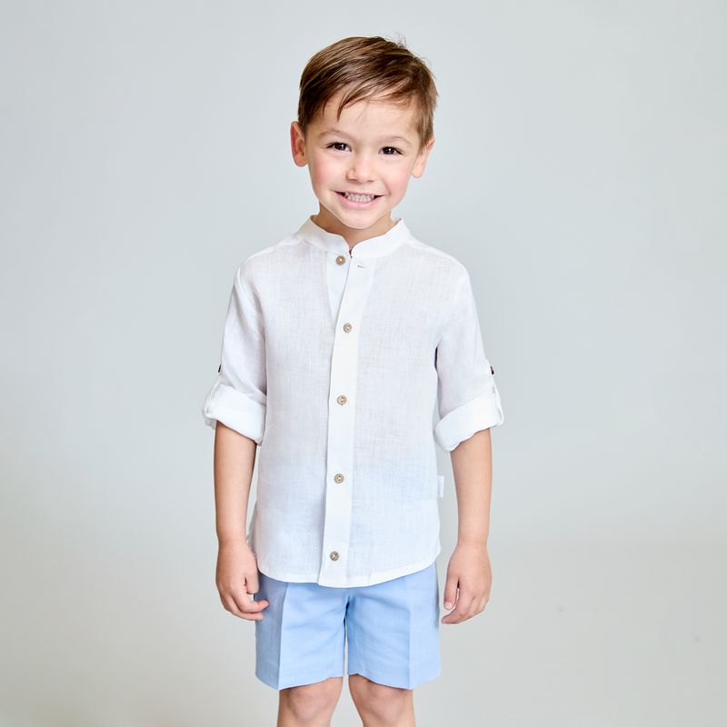 MARTIN ARANDA - Sets Camisa manga larga con cuello mao + bermuda de Lino para Bebé niño en Lino MARTIN ARANDA