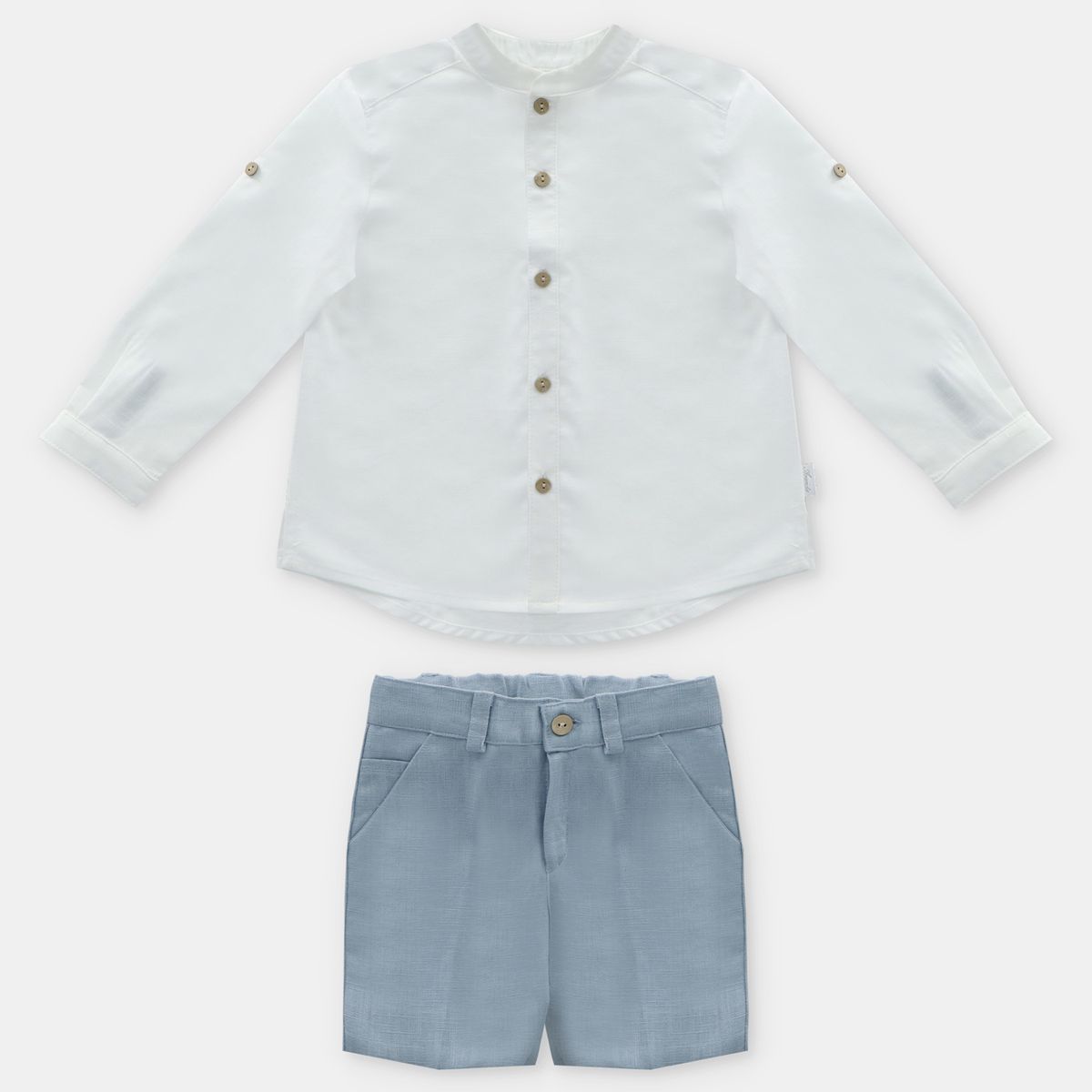 MARTIN ARANDA - Sets Camisa manga larga con cuello mao + bermuda de Lino para Bebé niño en Lino MARTIN ARANDA