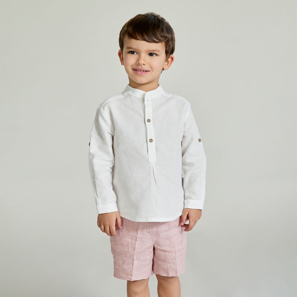 MARTIN ARANDA - Sets Camisa manga larga cuello mao + Bermuda de Lino para Bebé niño en Lino MARTIN ARANDA