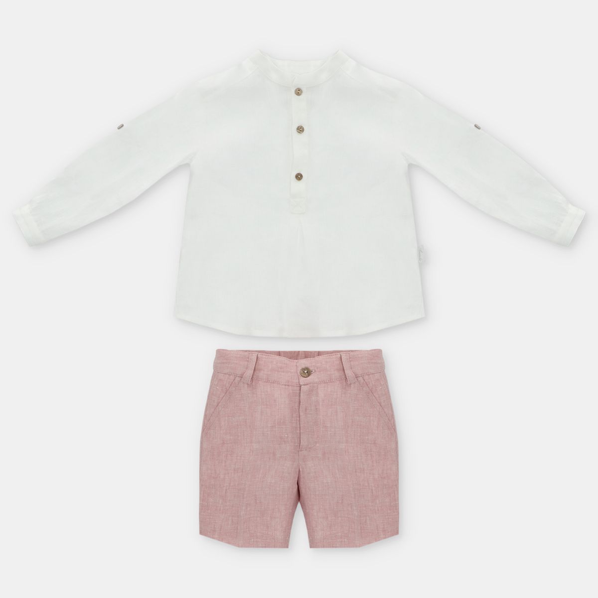MARTIN ARANDA - Sets Camisa manga larga cuello mao + Bermuda de Lino para Bebé niño en Lino MARTIN ARANDA