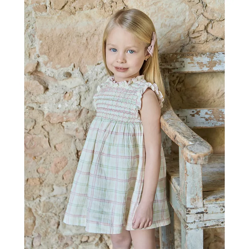 MARTIN ARANDA - Vestido para Bebé niña de Cuadros Print Manga corta de Algodón MARTIN ARANDA