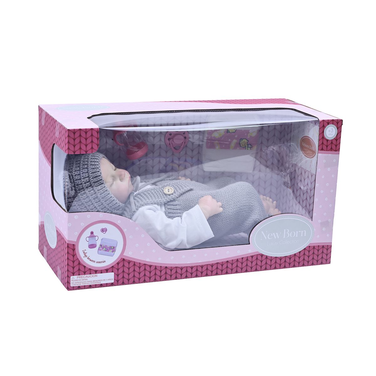 KIDS N PLAY - Muñeca bebé reborn con accesorios gris