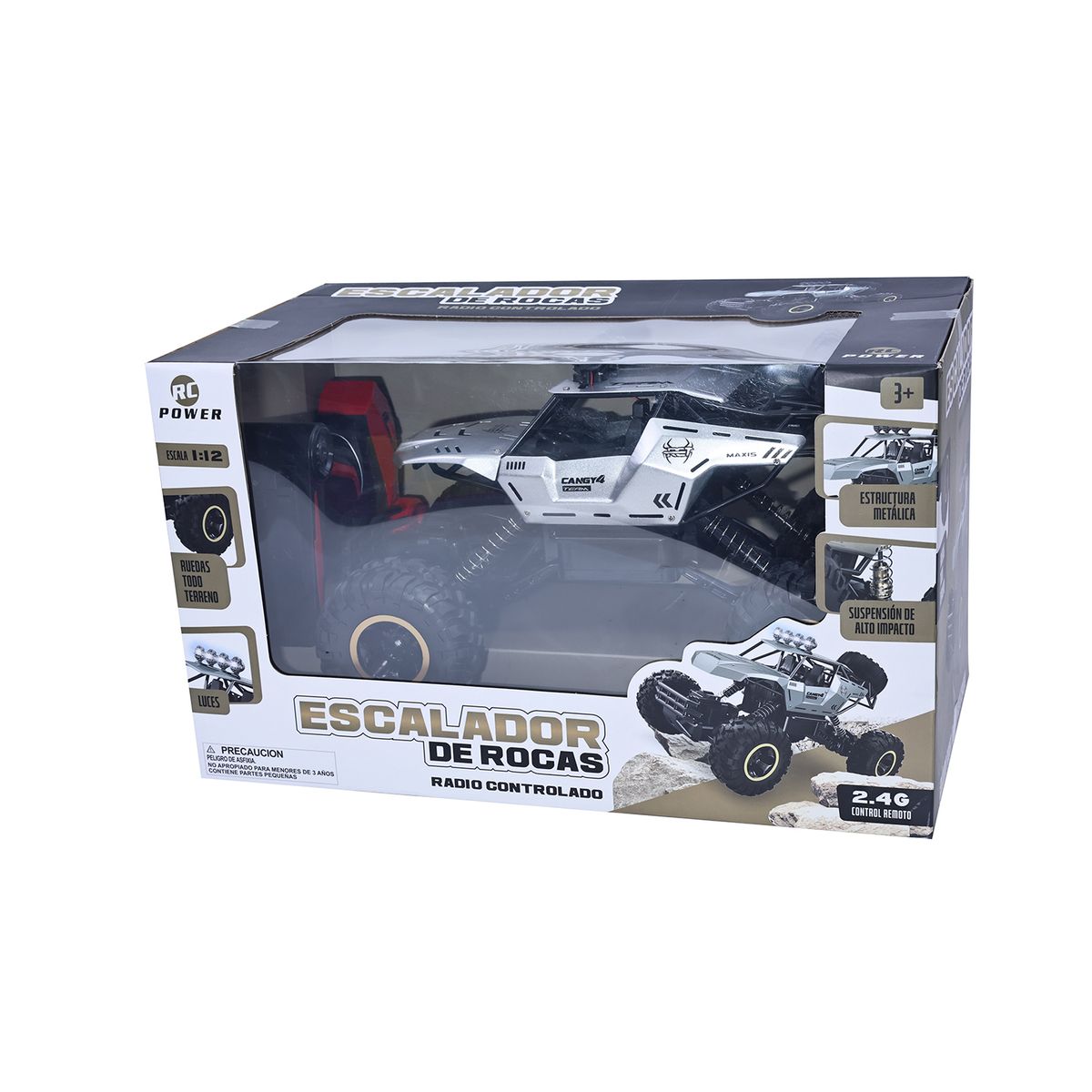 KIDS N PLAY - Carro a control remoto: Escalador de rocas plateado escala 1:12 