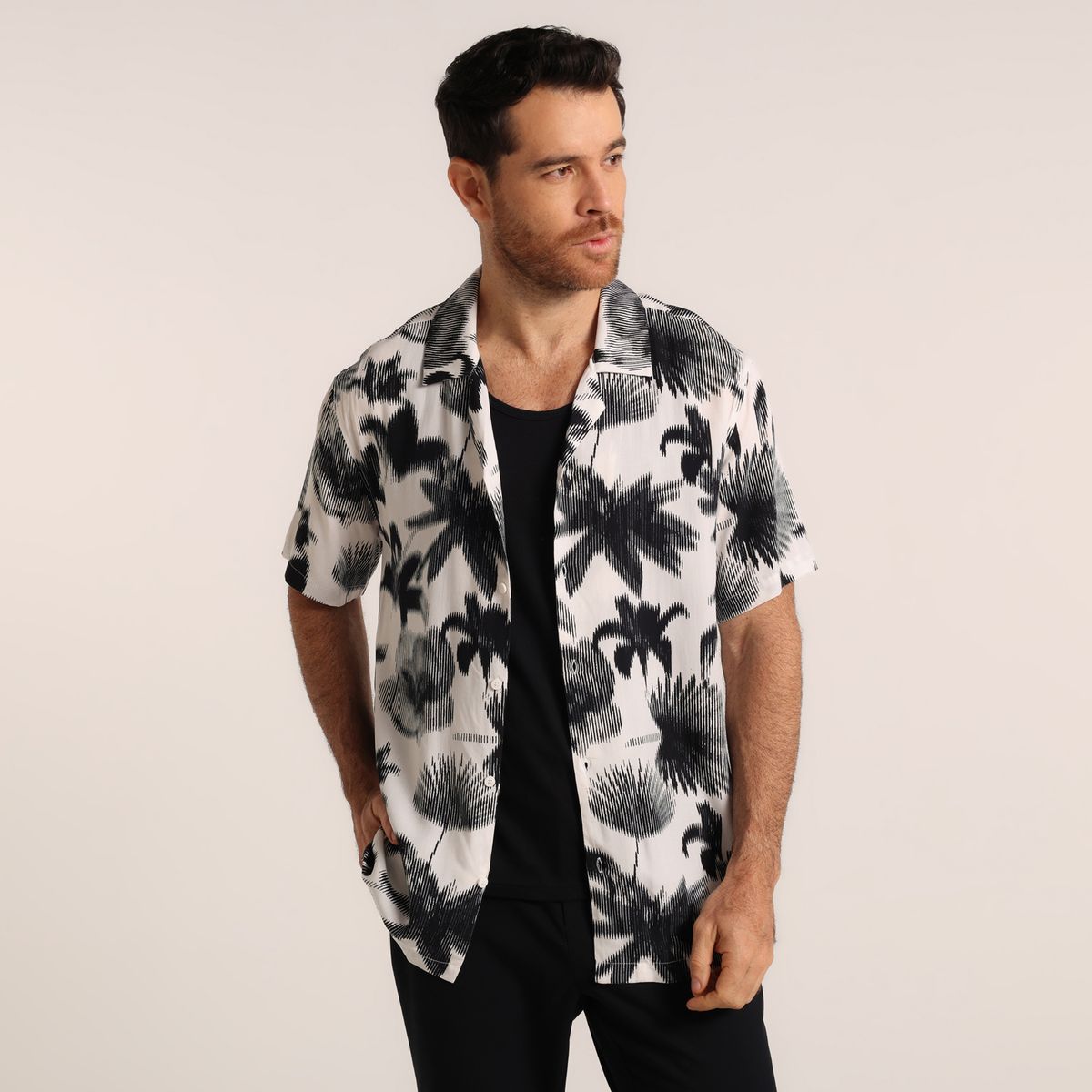 BASEMENT - Camisa Hombre con Estampado Manga corta Regular fit Basement