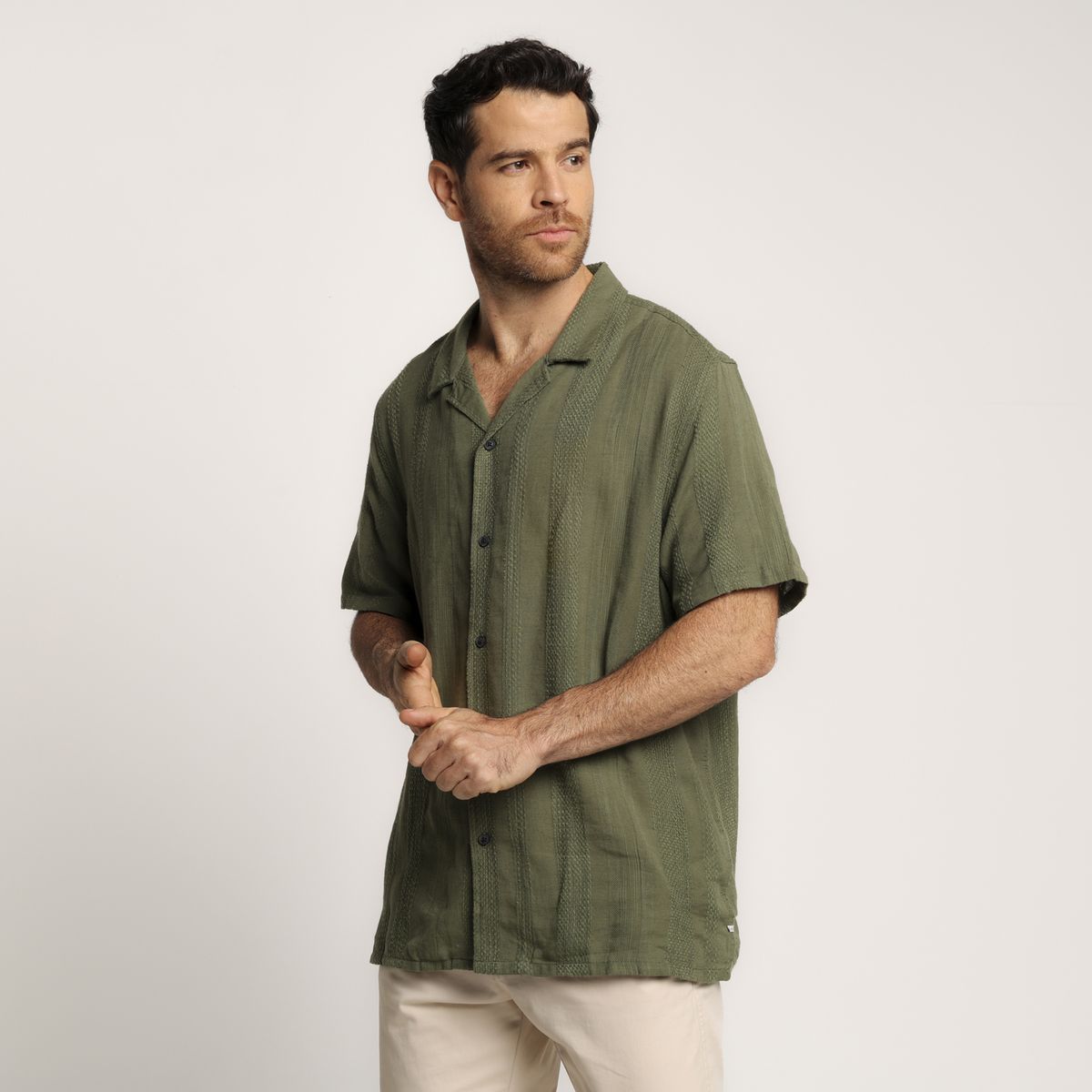 BASEMENT - Camisa Hombre Tejido Manga corta de Algodón Basement