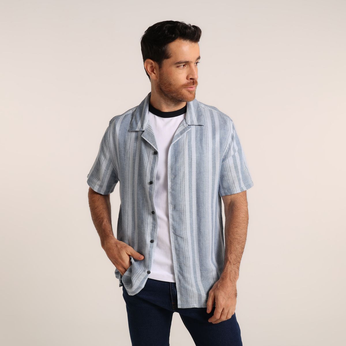 BASEMENT - Camisa Hombre Tejido Manga corta de Algodón Basement