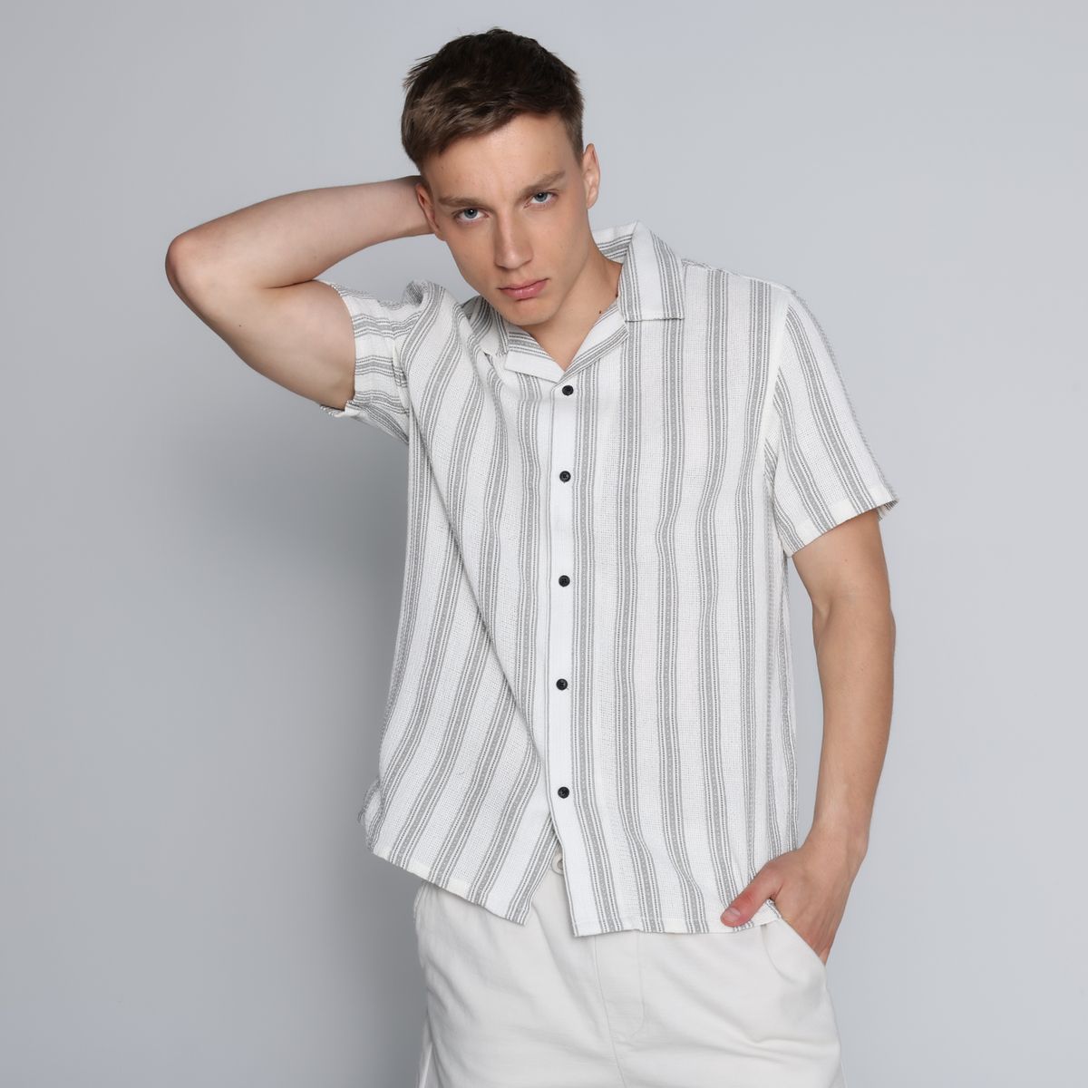 BASEMENT - Camisa Hombre Tejido Manga corta de Algodón Basement