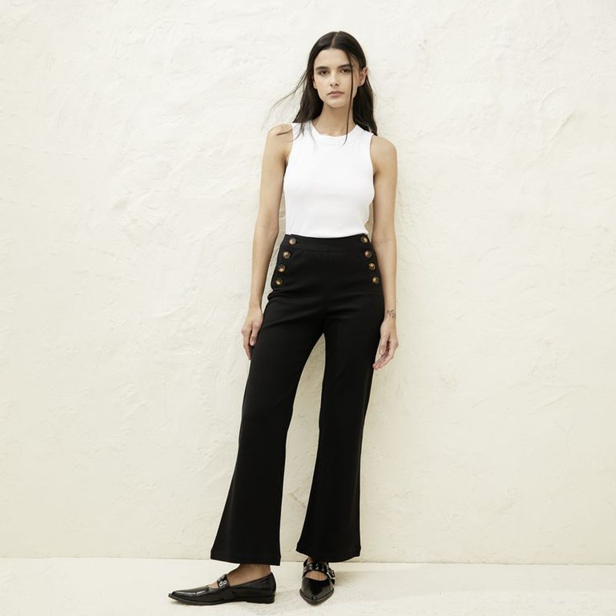 BASEMENT - Pantalón Wide Leg Mujer De Algodón Basement