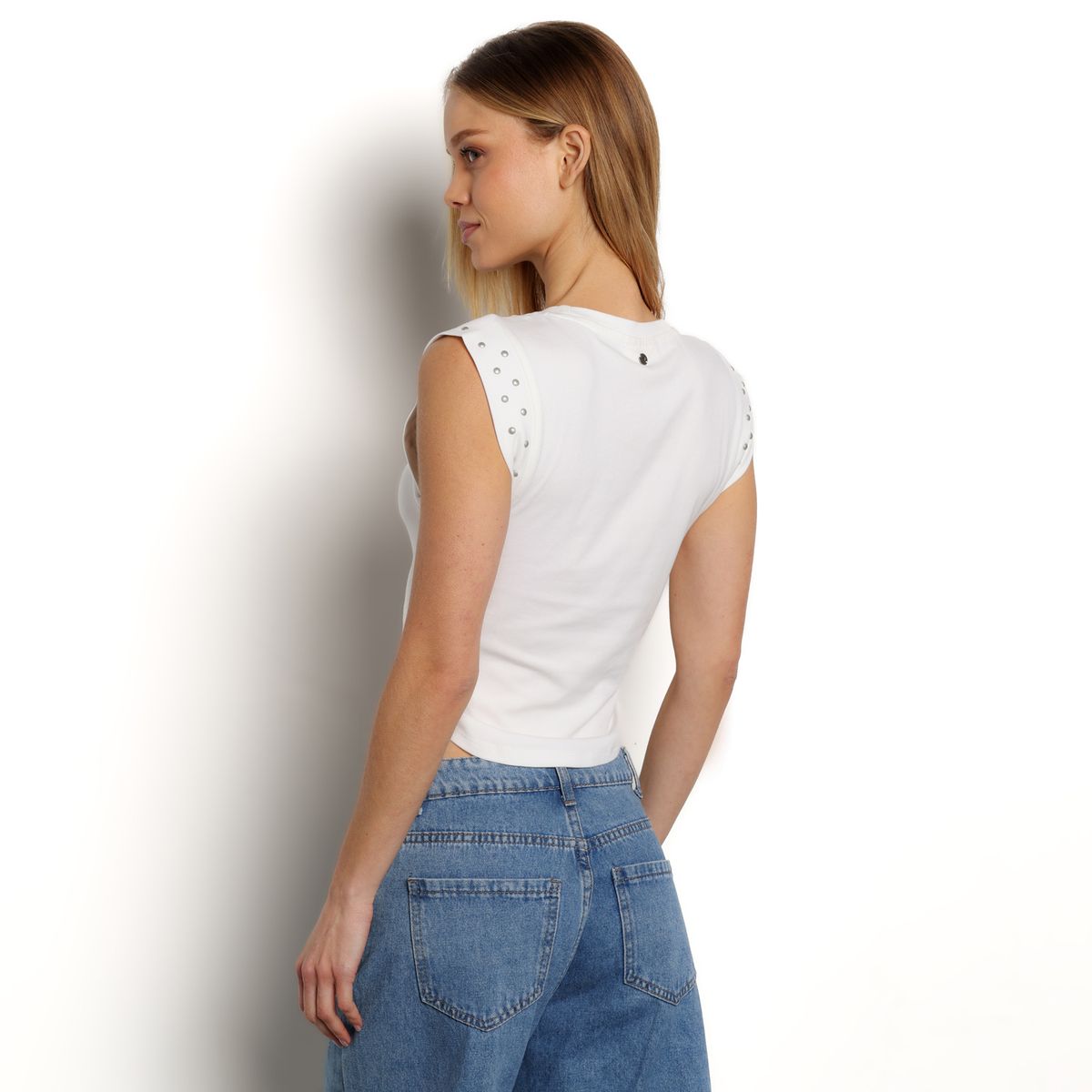DENIMLAB - Camiseta Mujer Tachas Sin mangas Denimlab