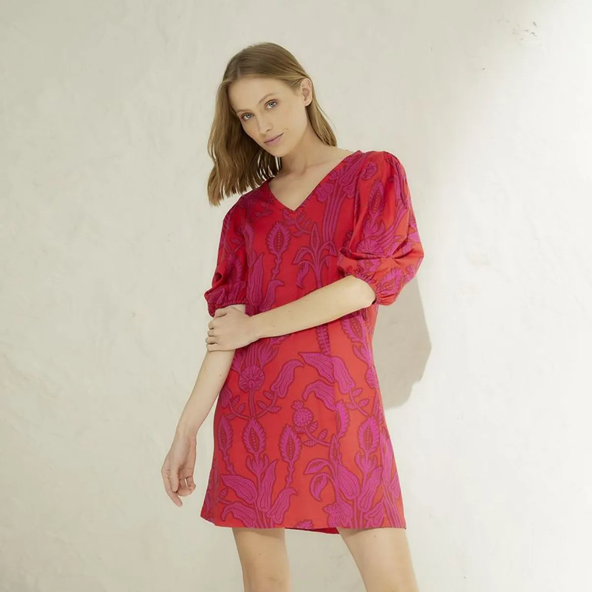 BASEMENT - Vestido Corto Casual con Estampado para Mujer de Algodón Basement