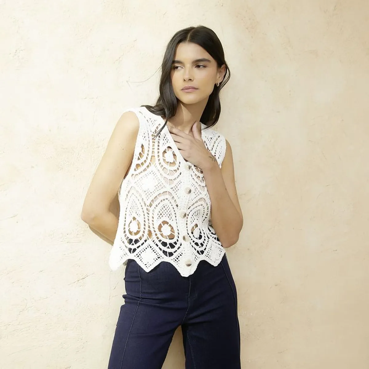 BASEMENT - Blusa Mujer con Bordado Sin manga de Algodón Basement