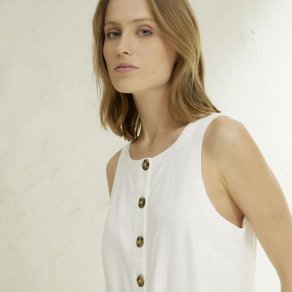 BASEMENT - Vestido Corto Casual para Mujer de Lino Basement