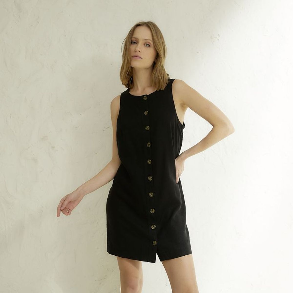 BASEMENT - Vestido Corto Casual para Mujer de Lino Basement