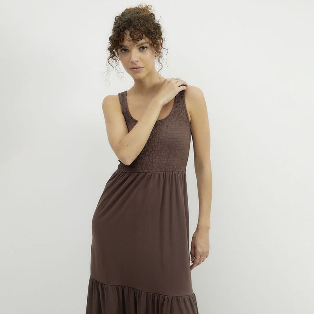 BASEMENT - Vestido Mujer Largo Casual con Boleros de Algodón Basement