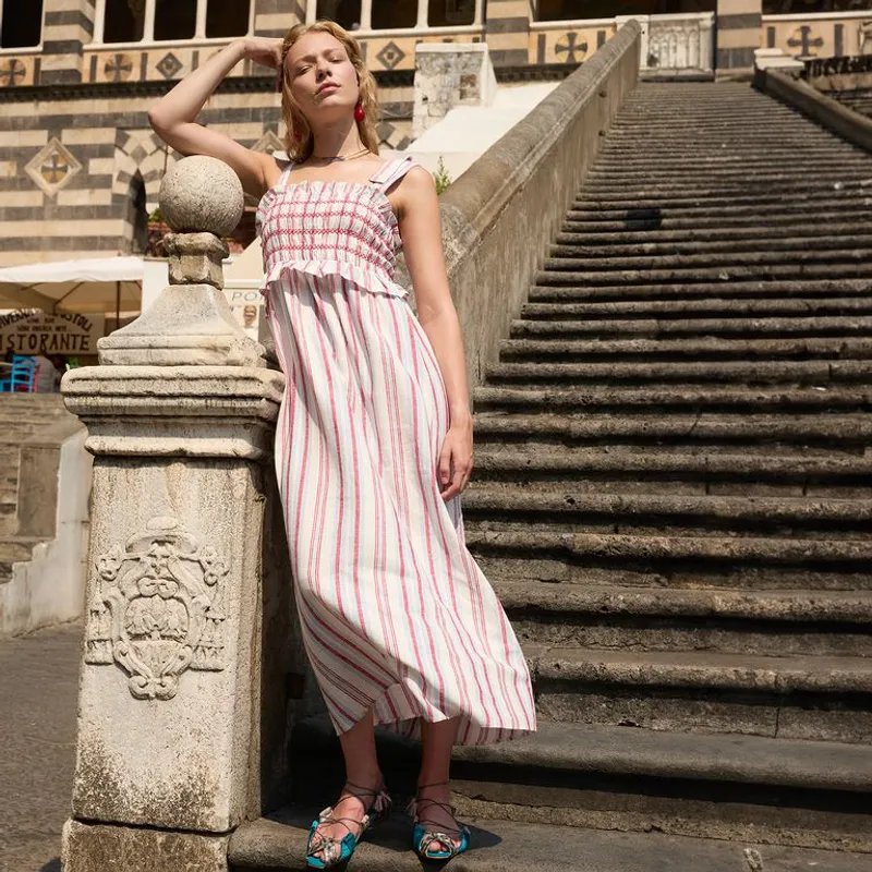 BASEMENT - Vestido Mujer Medio Casual de Rayas Basement