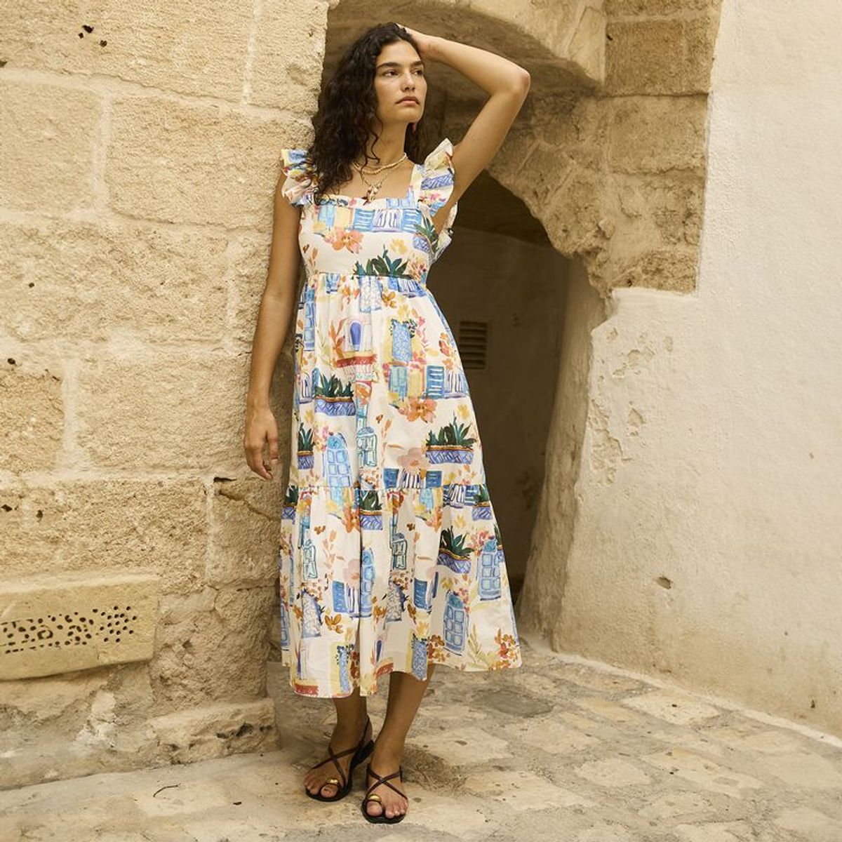 BASEMENT - Vestido Medio Casual con Estampado Mujer de Algodón Basement