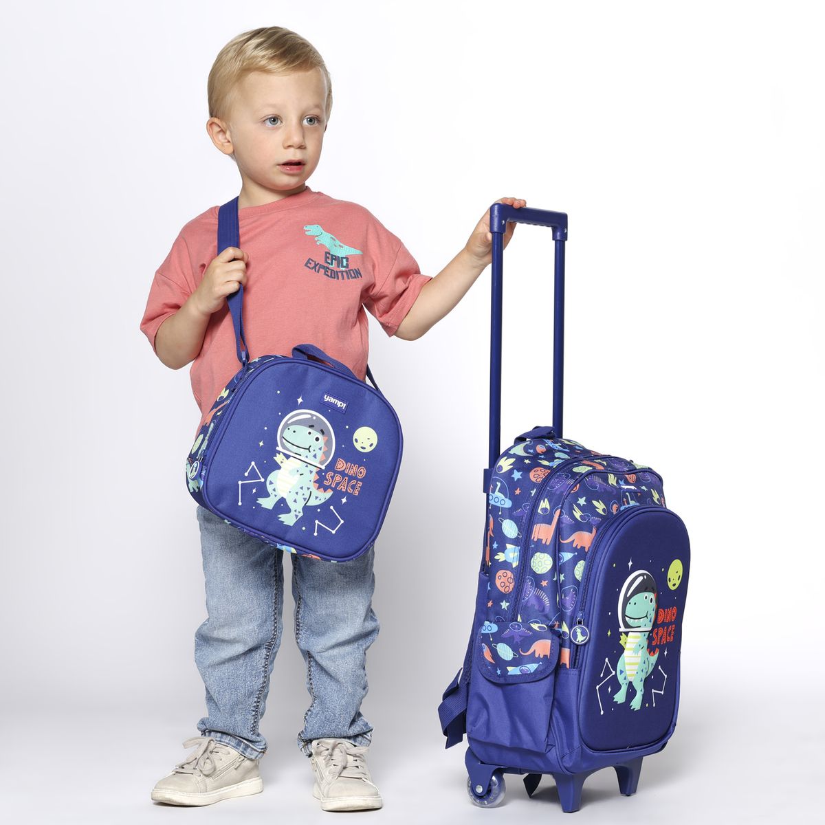 YAMP - Maleta escolar de ruedas Incluye cartuchera y lonchera