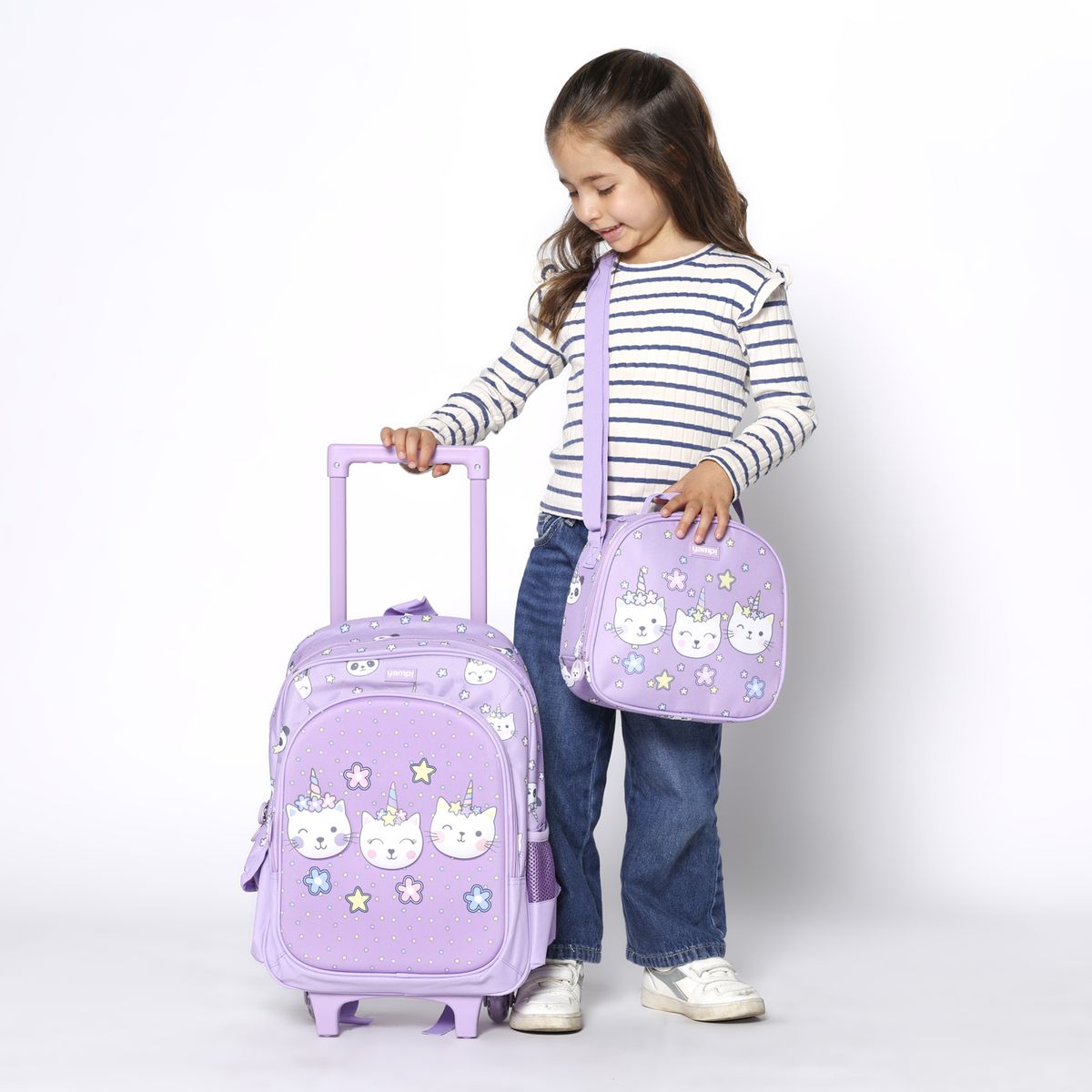 YAMP - Maleta escolar de ruedas Incluye cartuchera y lonchera
