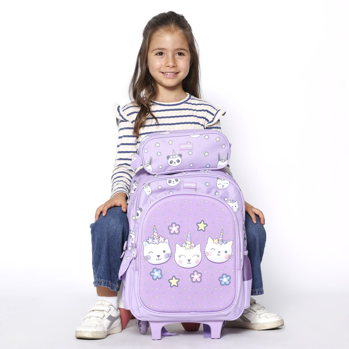 YAMP - Maleta escolar de ruedas Incluye cartuchera y lonchera