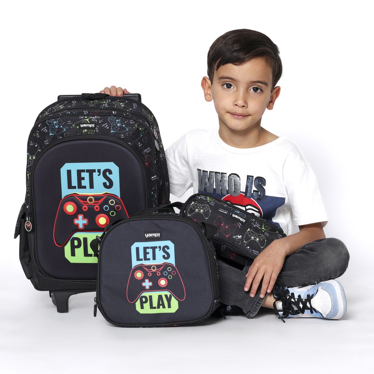 YAMP - Maleta escolar de ruedas Incluye cartuchera y lonchera