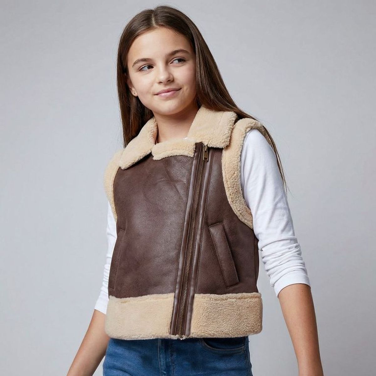 ELV - Chaleco para Niña Efecto cuero Elv