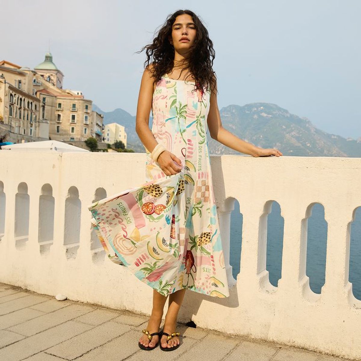 BASEMENT - Vestido Mujer Medio Casual con Estampado de Algodón Basement