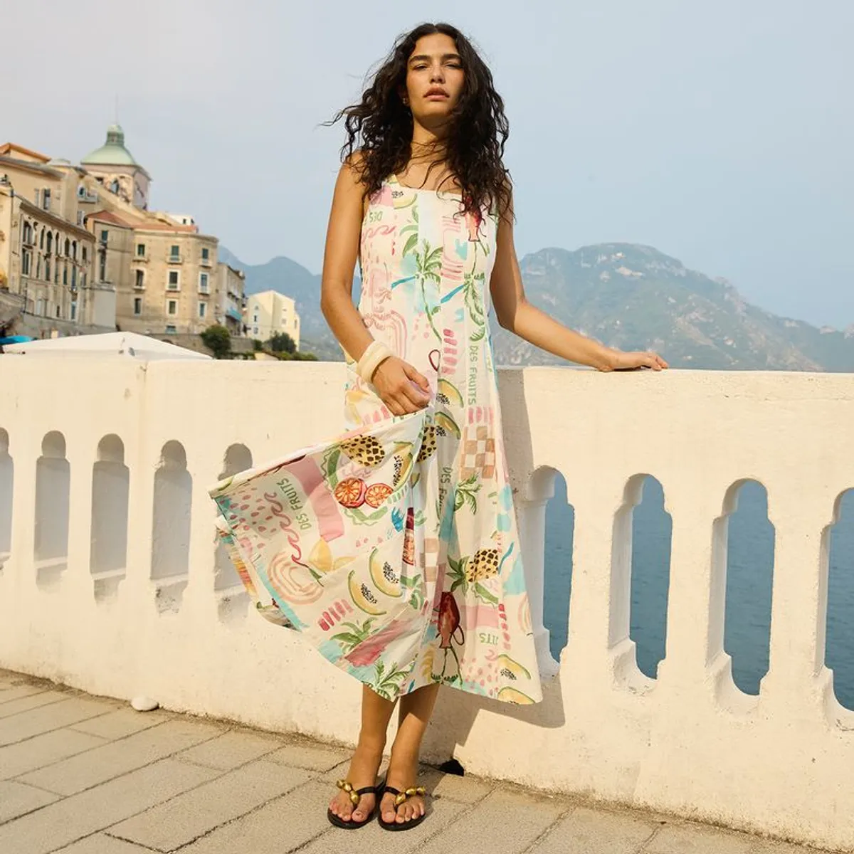 BASEMENT - Vestido Mujer Medio Casual con Estampado de Algodón Basement