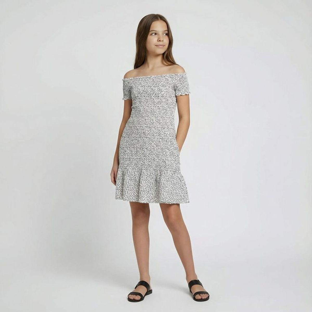 ELV - Vestido para Niña Textura Manga corta de Algodón ELV