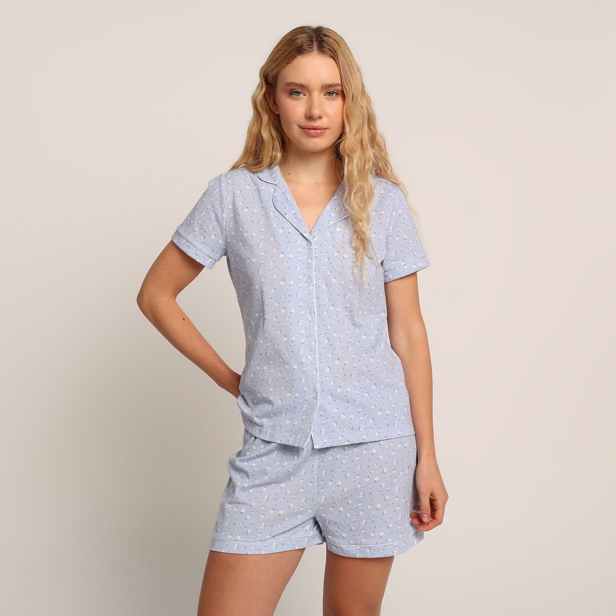 SYBILLA - Pijama completa con short para Mujer Manga corta de Algodón Sybilla