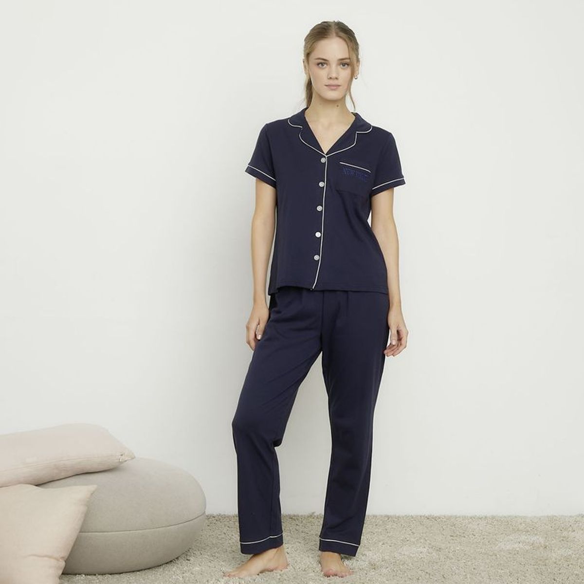 SYBILLA - Pijama completa con pantalón para Mujer Manga corta de Algodón Sybilla