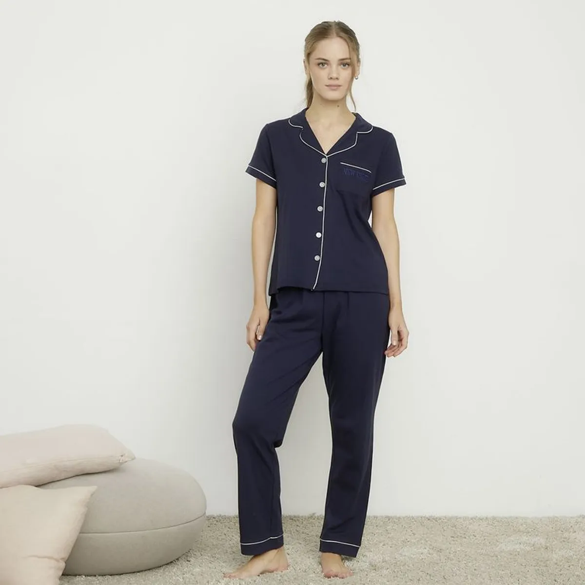 SYBILLA - Pijama completa con pantalón para Mujer Manga corta de Algodón Sybilla