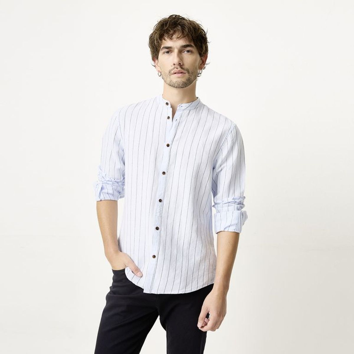 BASEMENT - Camisa Hombre de Rayas Manga Larga Basement