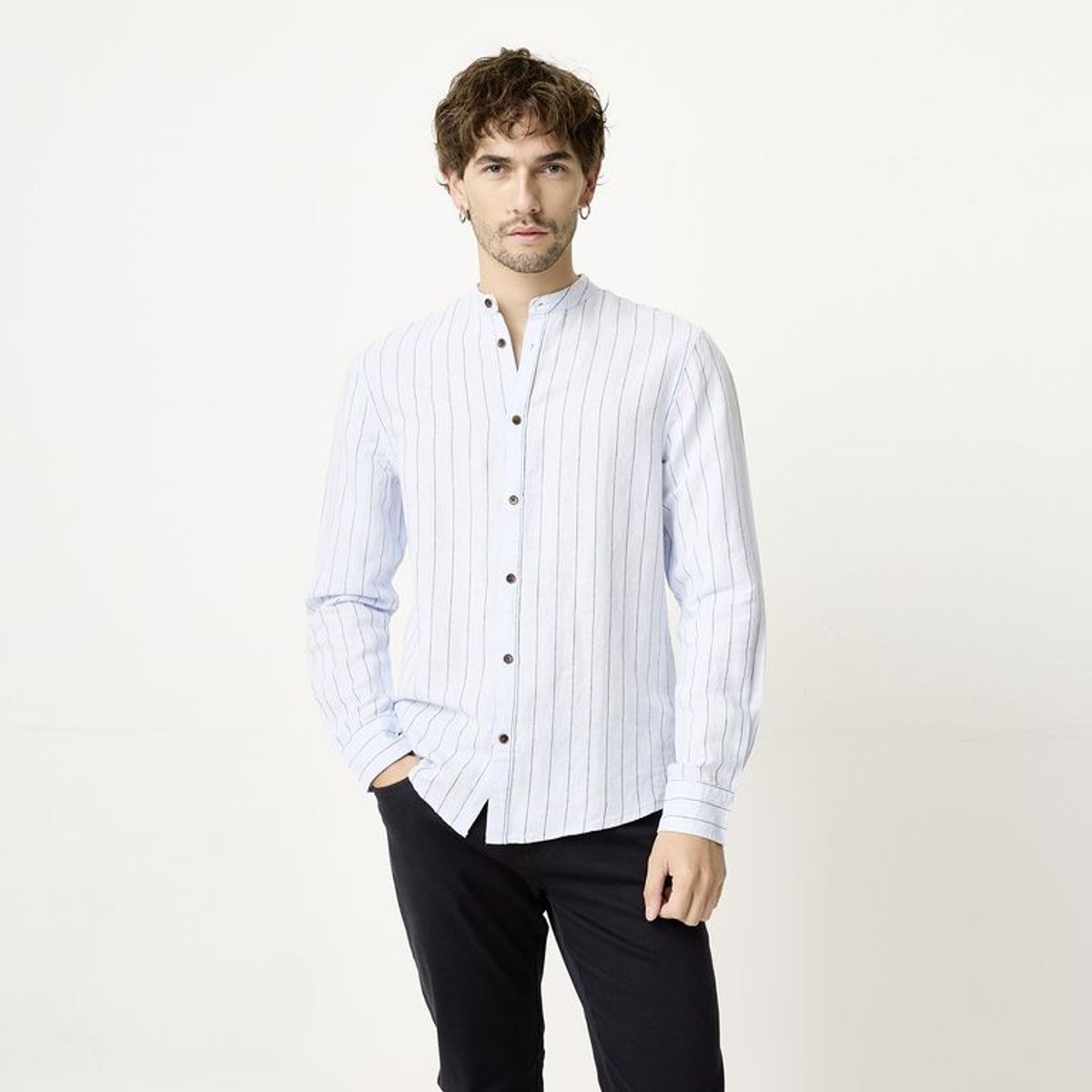 BASEMENT - Camisa Hombre de Rayas Manga Larga Basement