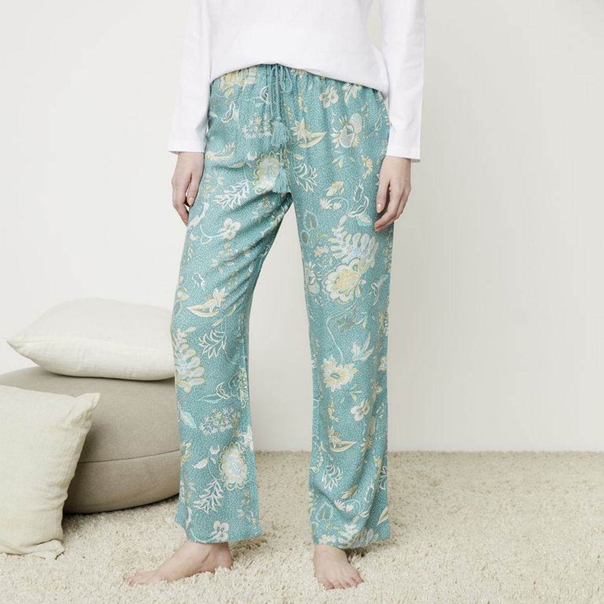 BLU - Pantalón de pijama para Mujer con Flores Blu
