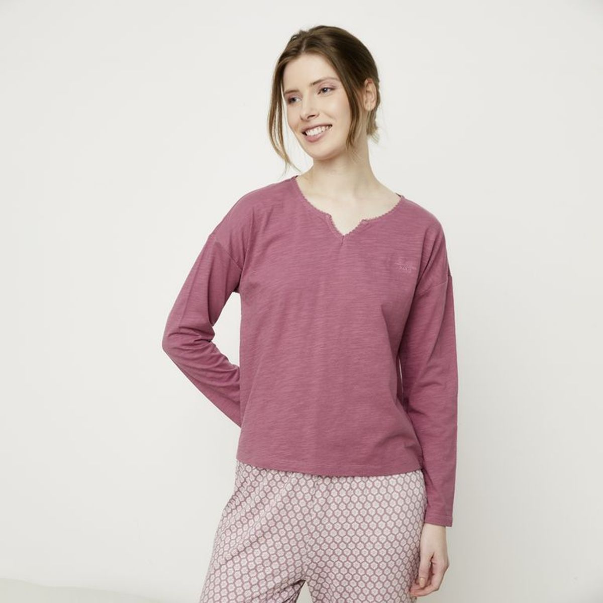 BLU - Camiseta de pijama para Mujer Manga larga de Algodón Blu