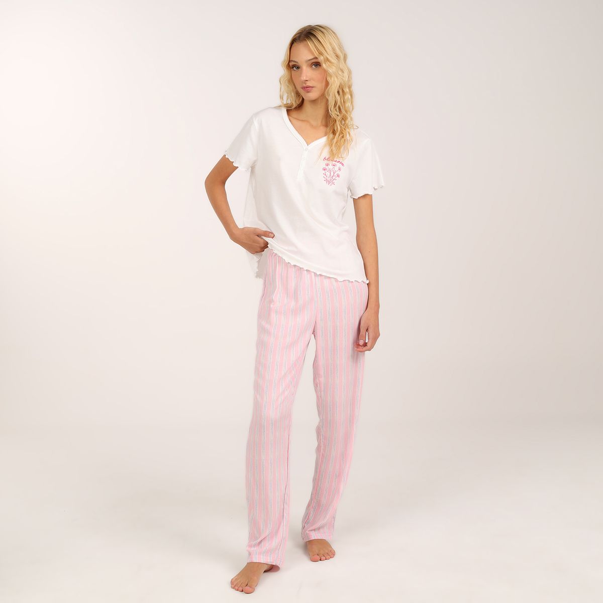 SYBILLA - Pijama completa con pantalón para Mujer Manga corta de Algodón Sybilla