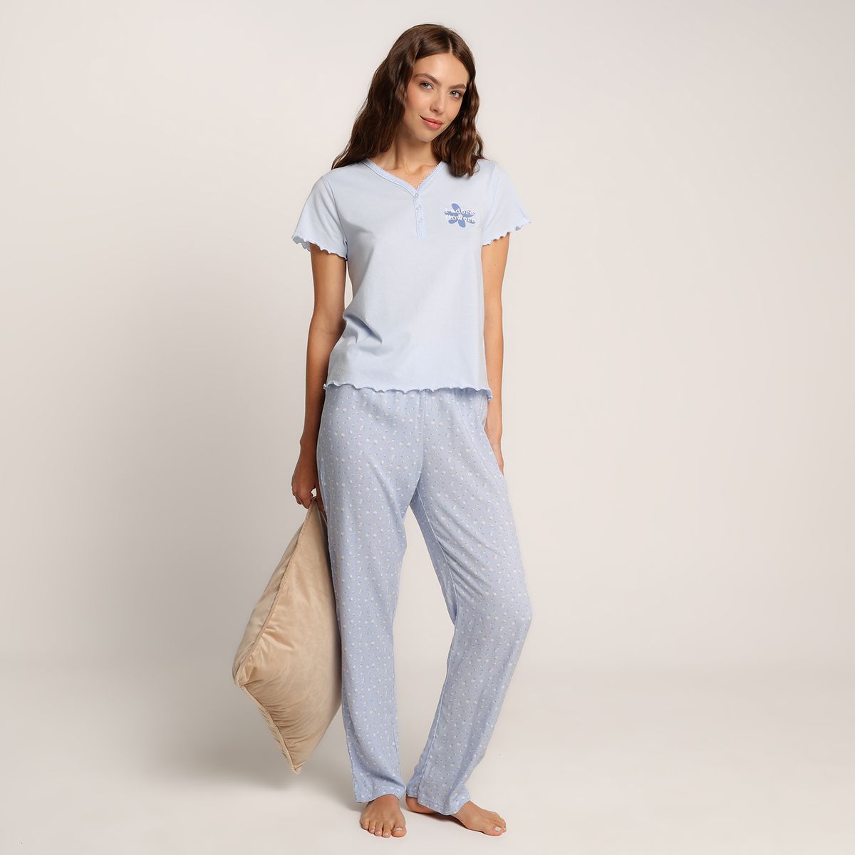 SYBILLA - Pijama completa con pantalón para Mujer Manga corta de Algodón Sybilla