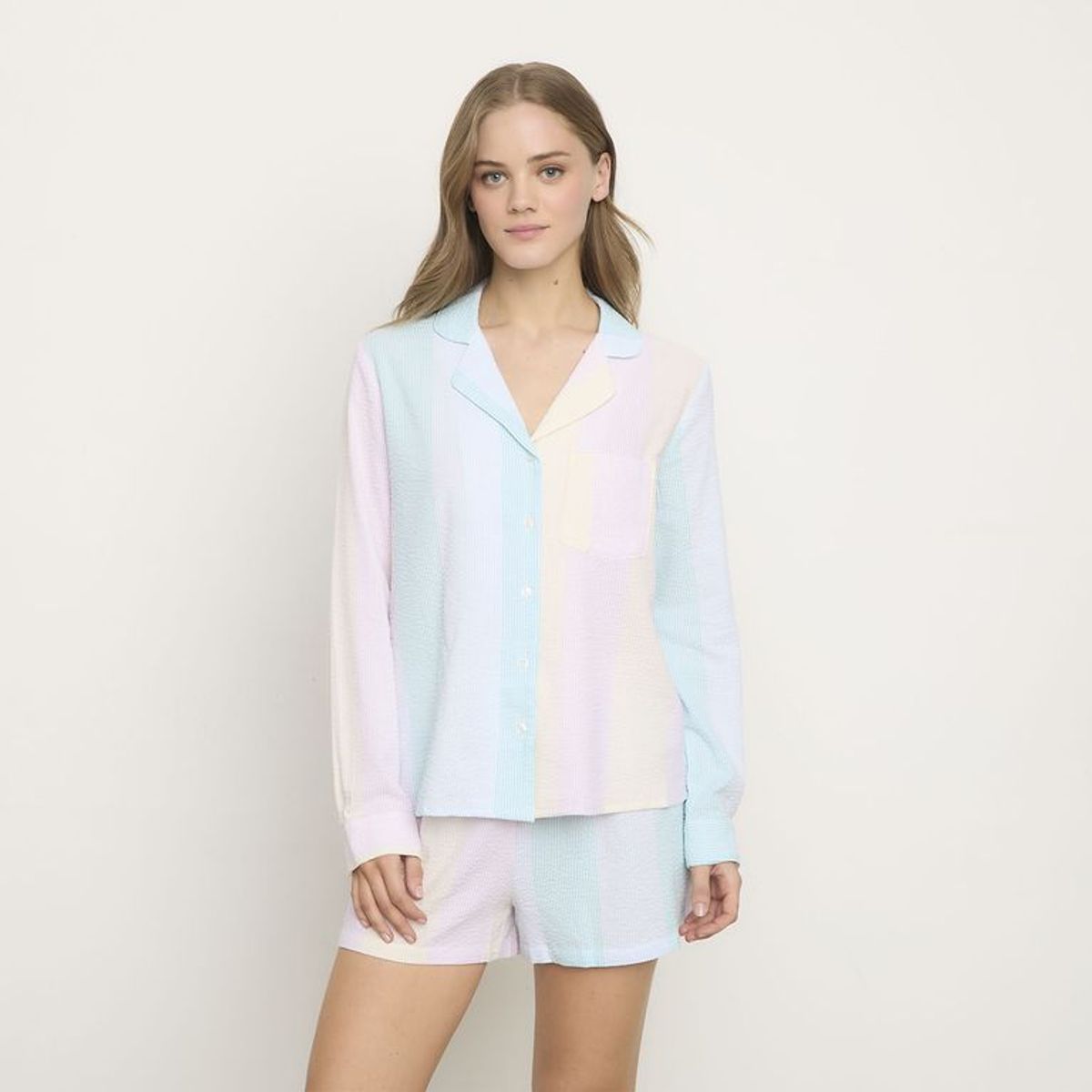 SYBILLA - Pijama completa con short para Mujer Manga larga de Algodón Sybilla