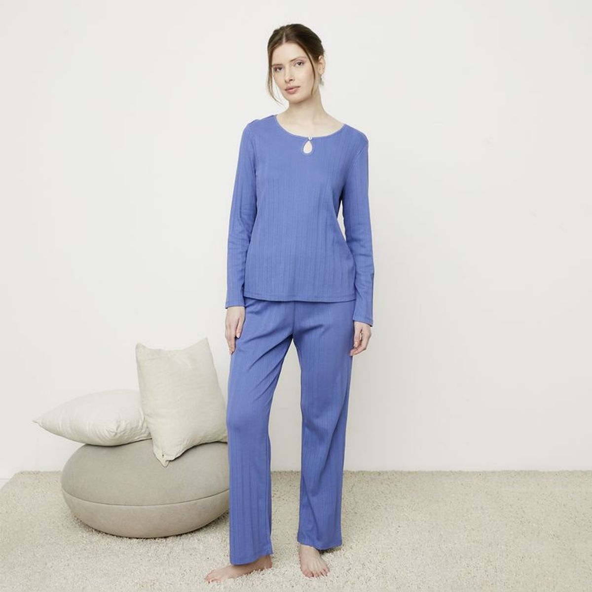 BLU - Pijama completa con pantalón para Mujer Manga larga Algodón Blu