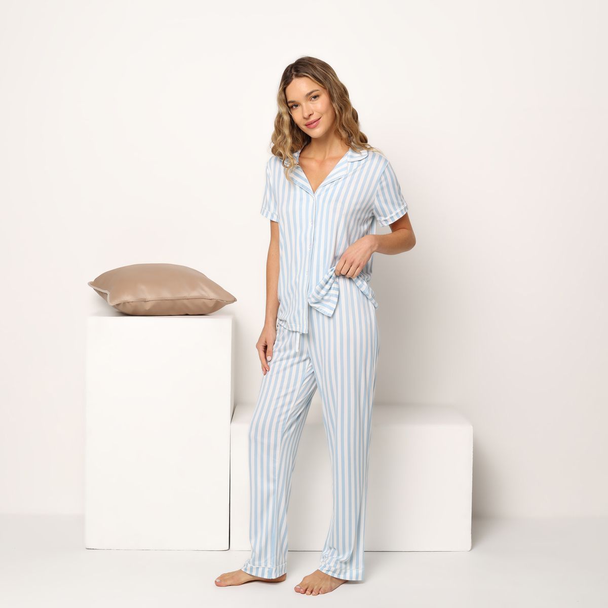 SYBILLA - Pijama completa con pantalón para Mujer Manga corta de Rayas Sybilla