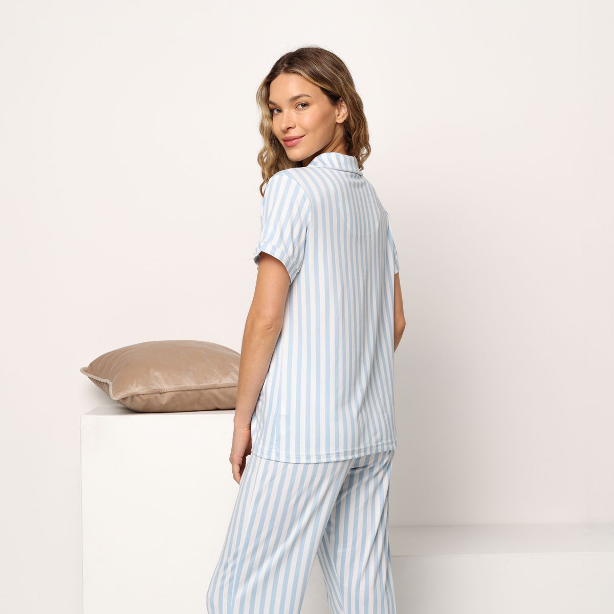 SYBILLA - Pijama completa con pantalón para Mujer Manga corta de Rayas Sybilla