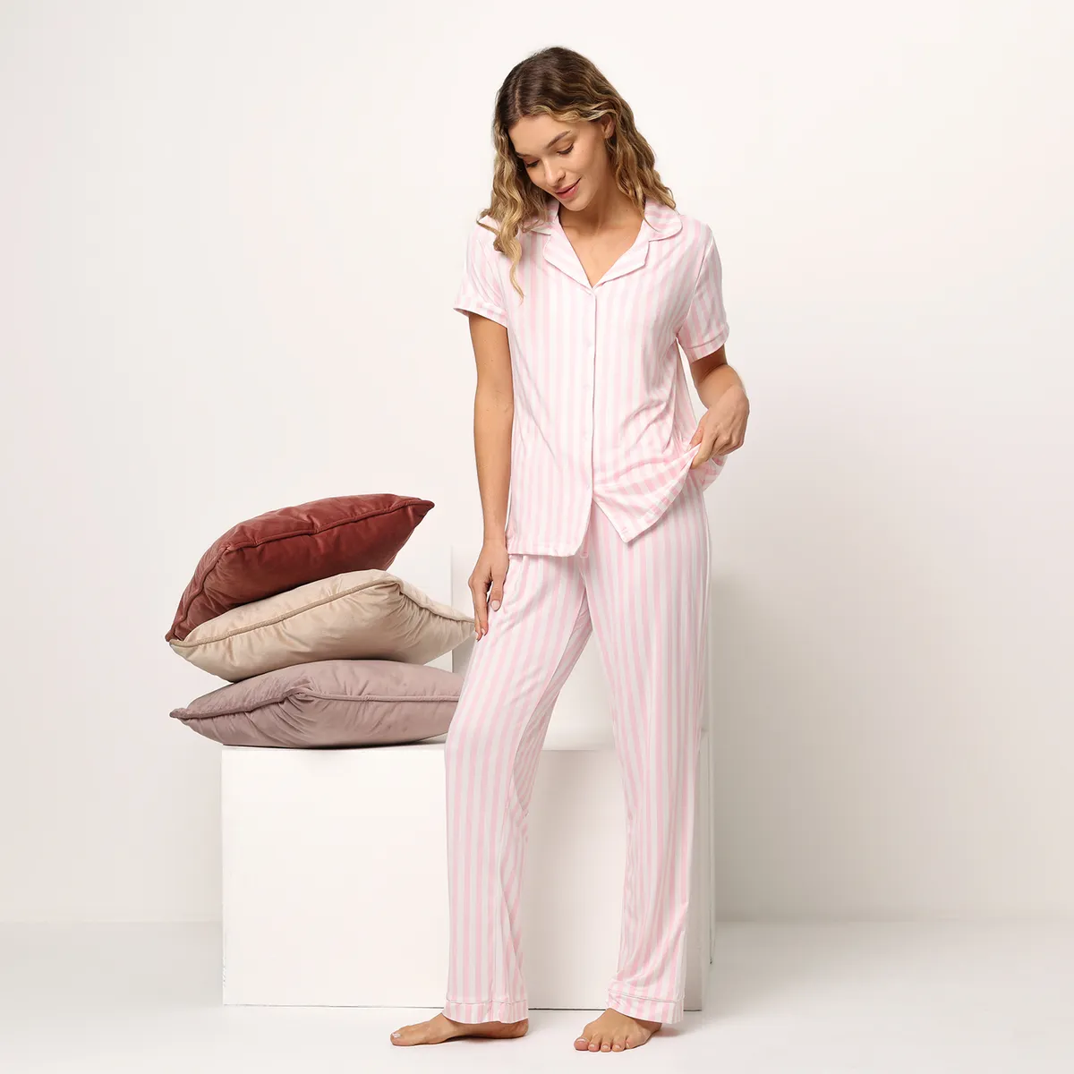 SYBILLA - Pijama completa con pantalón para Mujer Manga corta de Rayas Sybilla