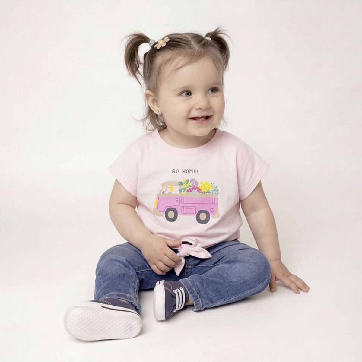 YAMP - Camiseta para Bebé niña  con Estampado  Manga corta de Algodón Yamp