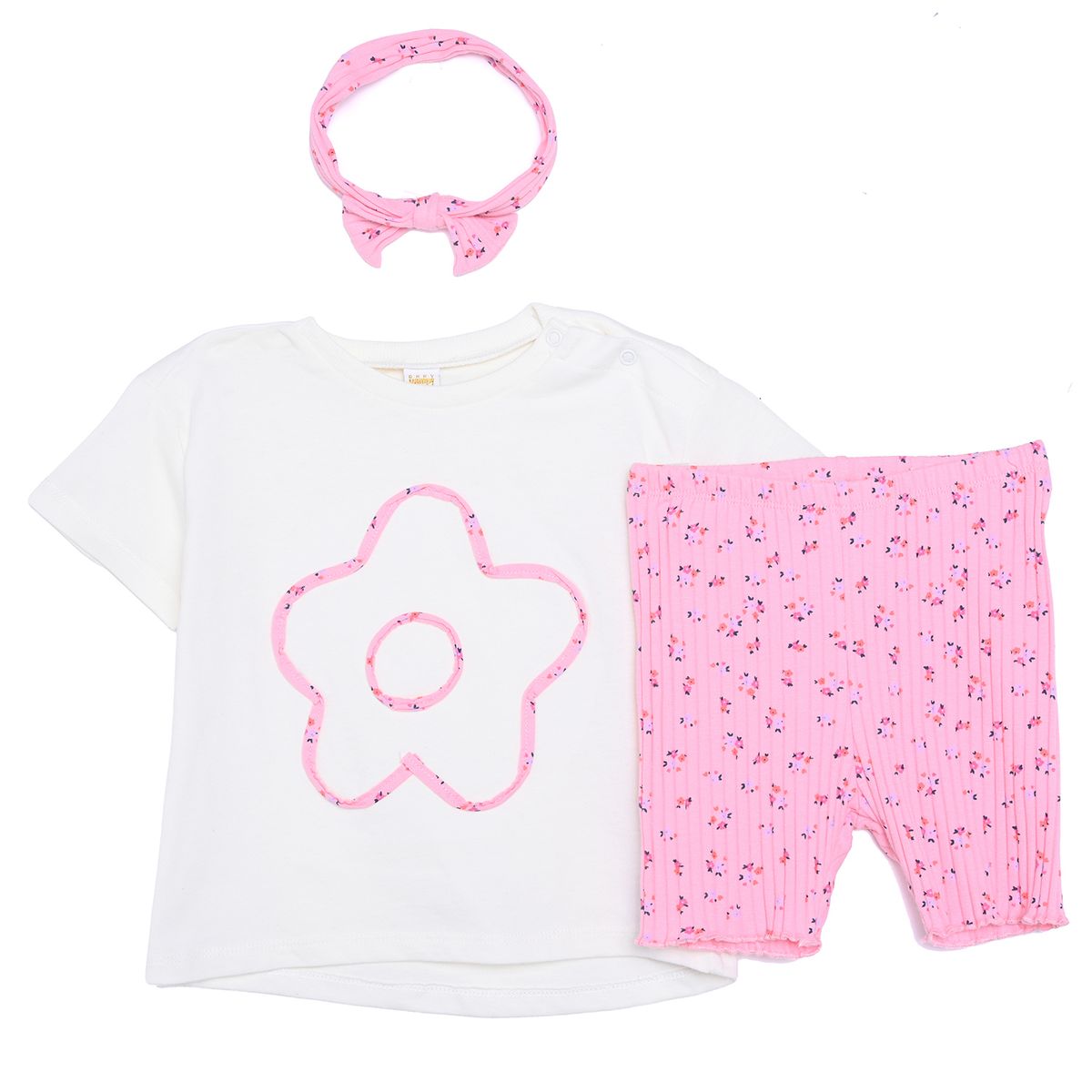 YAMP - Conjunto Camiseta Manga Corta manga corta + Short + Diadema para Bebé niña en Algodón Yamp