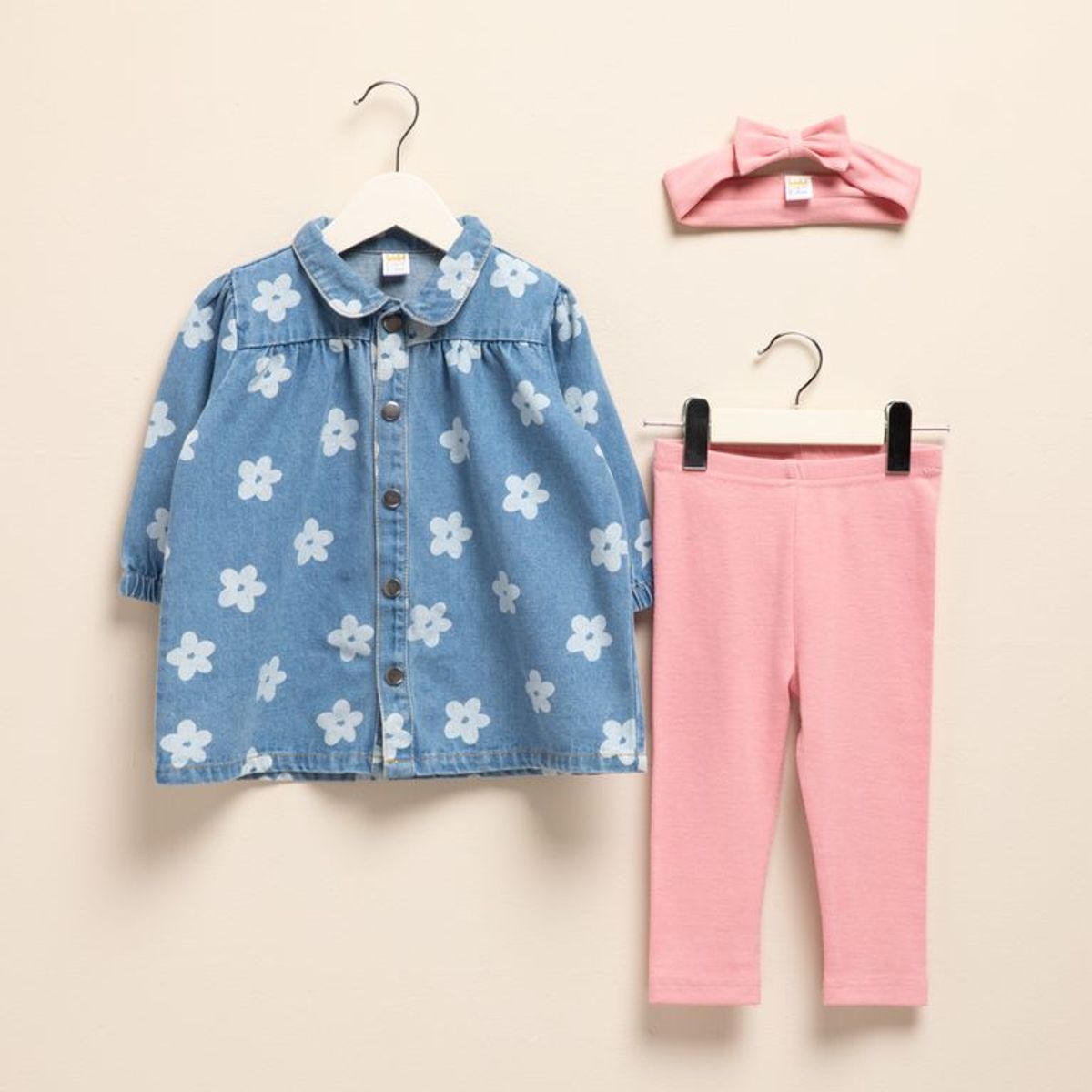YAMP - Set Camisa manga larga + Legging + Accesorio para Bebé niña de Algodón Yamp