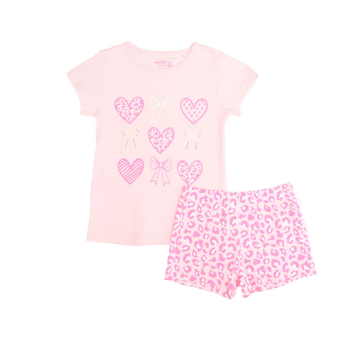 YAMP - Pijama Cintura elásticada para Niña 2 piezas con Estampado Manga corta de Algodón Yamp