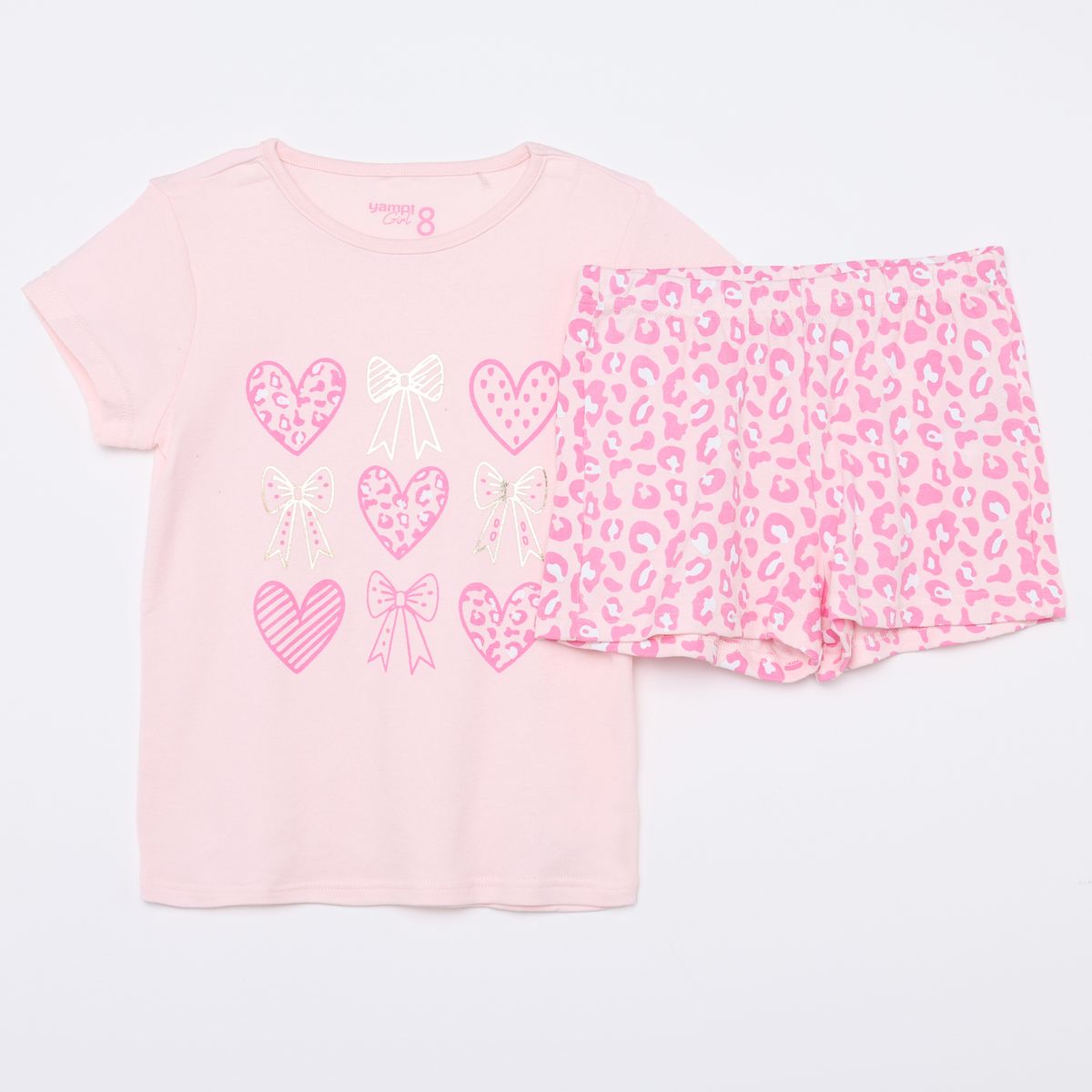 YAMP - Pijama Cintura elásticada para Niña 2 piezas con Estampado Manga corta de Algodón Yamp