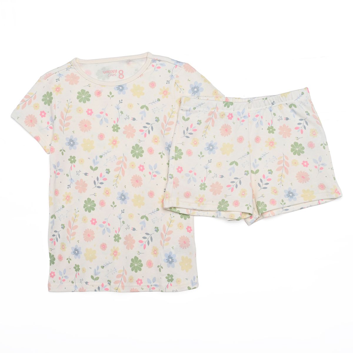 YAMP - Pijama Cintura elásticada para Niña 2 piezas con Estampado Manga corta de Algodón Yamp