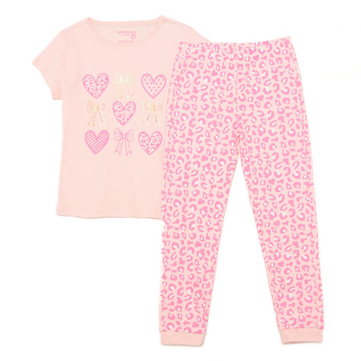 YAMP - Pijama Cintura elásticada para Niña 2 piezas con Estampado Manga corta de Algodón Yamp